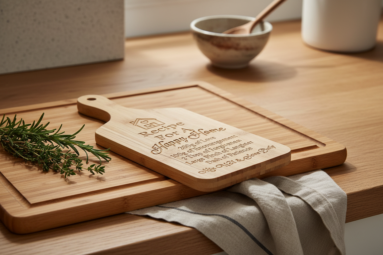 Recipe For A Happy Home Chopping Board in Kitchen Setting