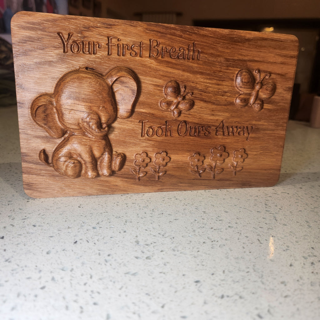 Oak Elephant 3D Carved Wall Sign