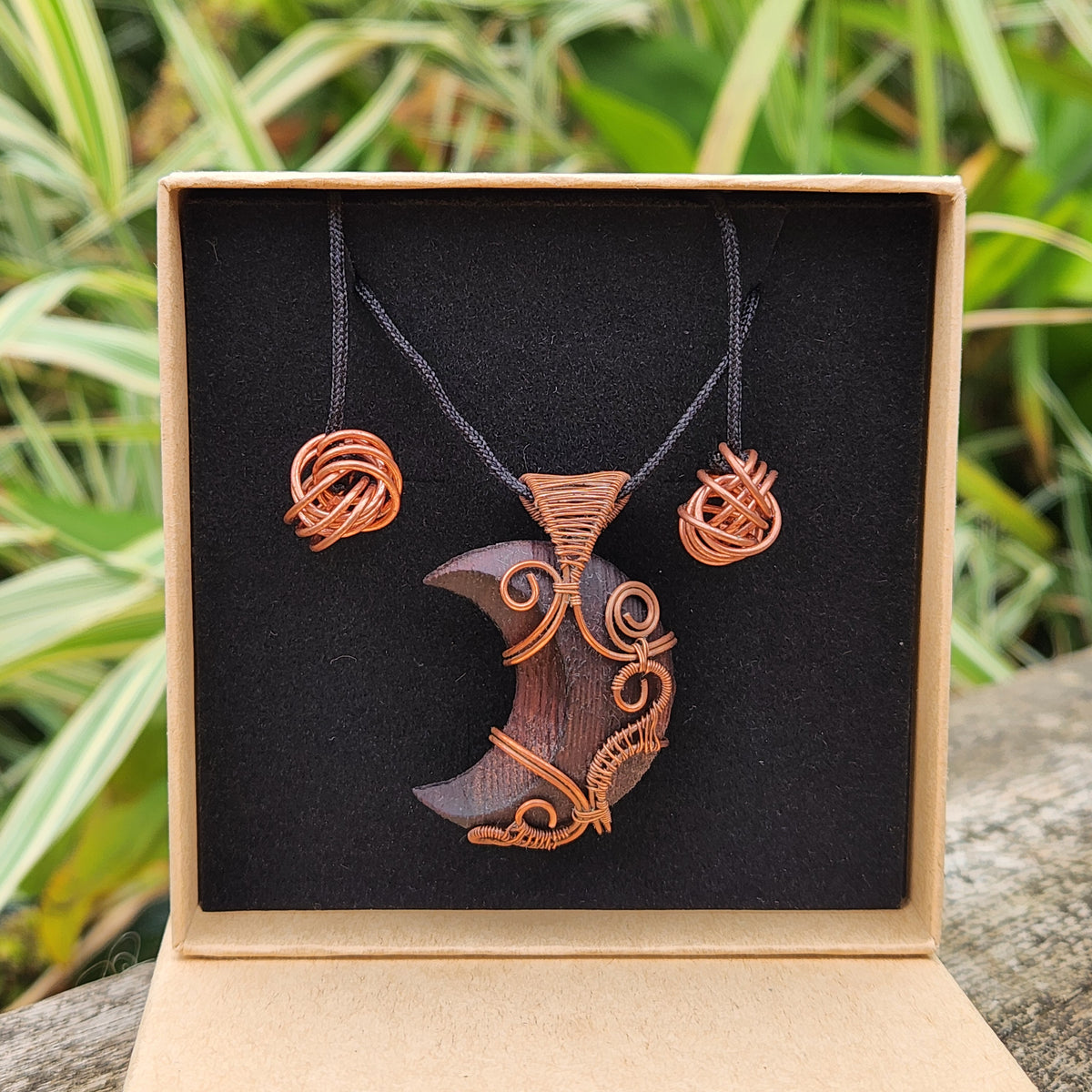 Walnut & Copper Moon Necklace