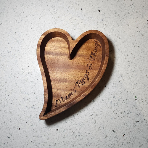 Customised Walnut Engraved Heart Ring Dish