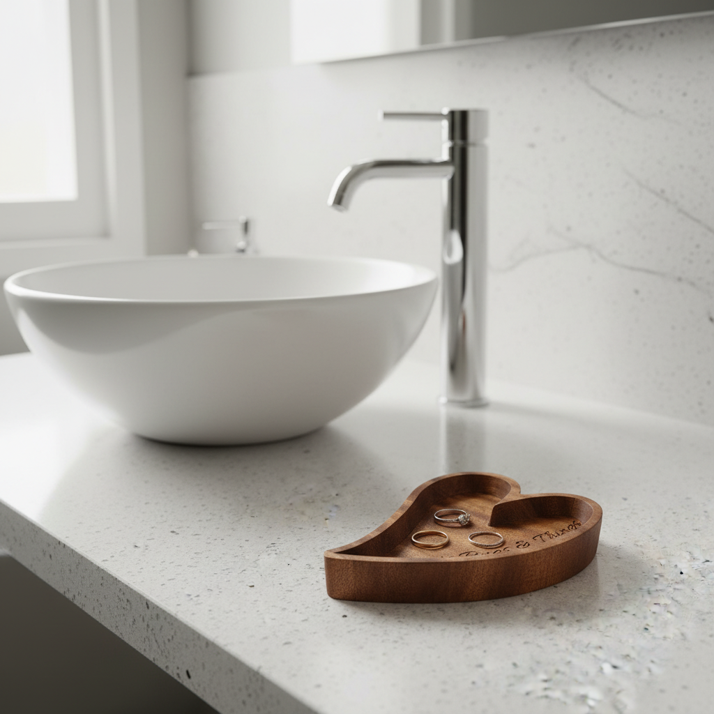 Customised Walnut Engraved Heart Ring Dish