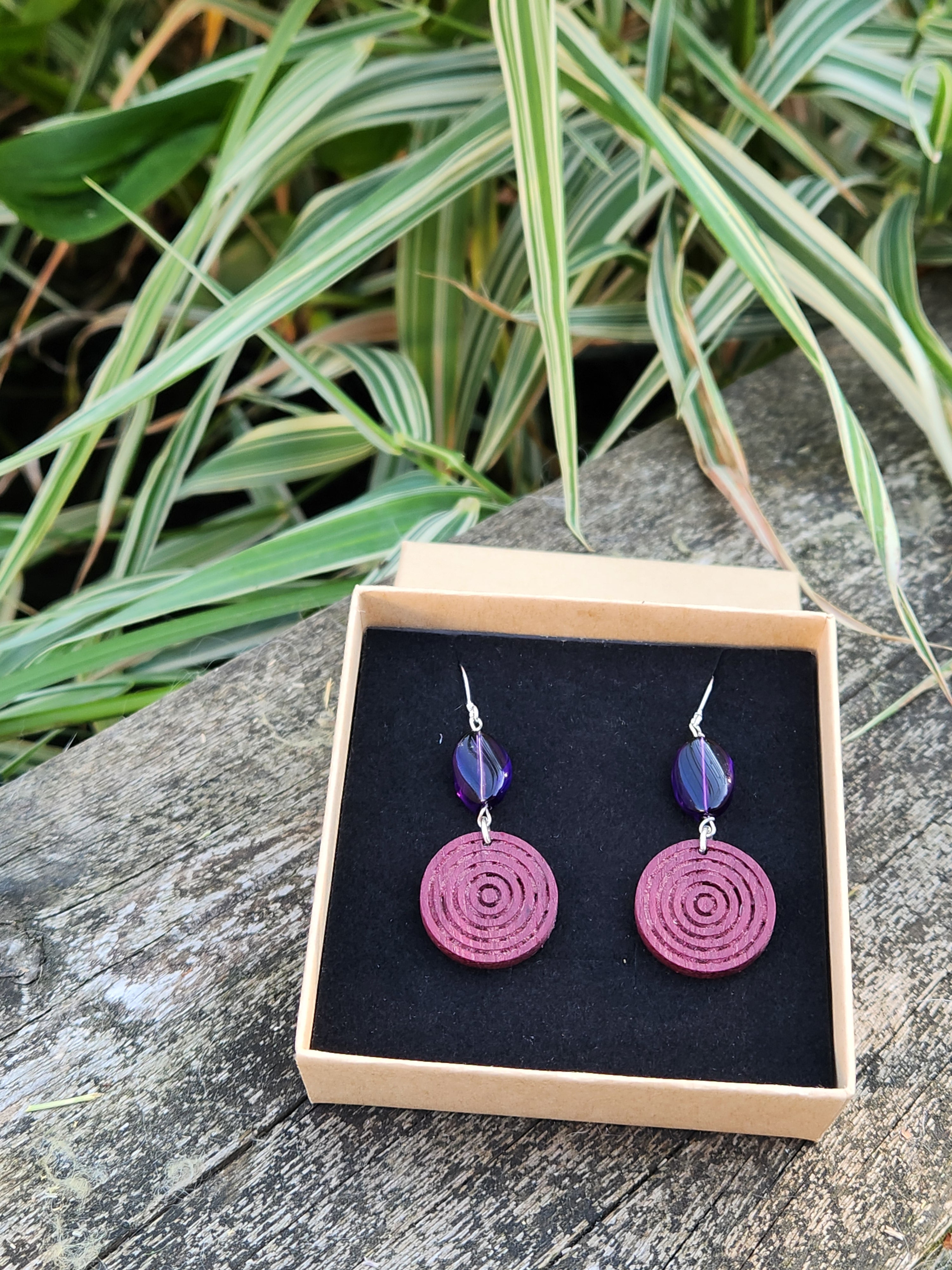 Purpleheart & Amethyst Circle Drop Earrings 925 Sterling Silver