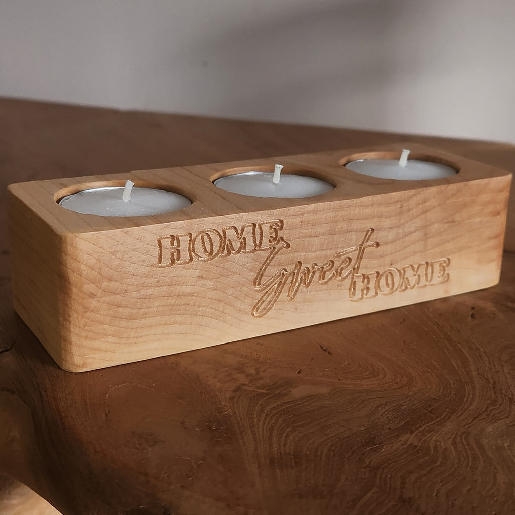 Engraved Maple Triple Tealight Holder
