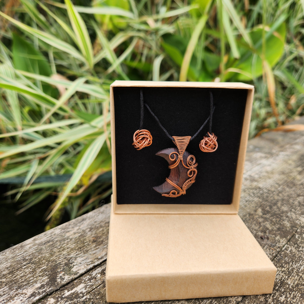Walnut & Copper Moon Necklace