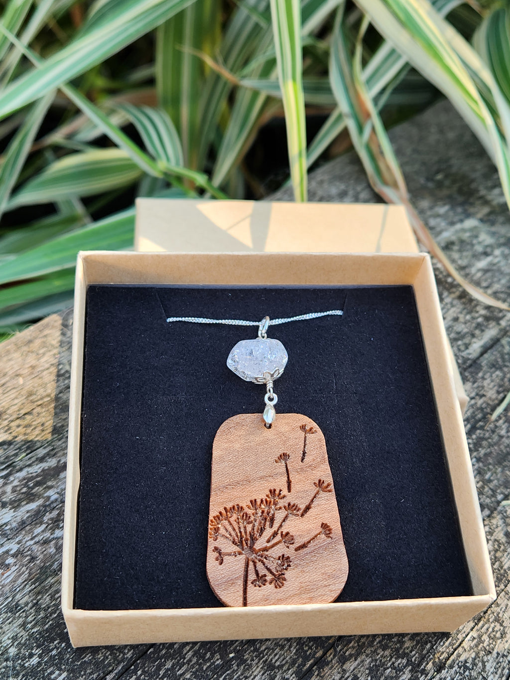 Chestnut & Crackled Quartz Dandelion Necklace 925 Sterling Silver