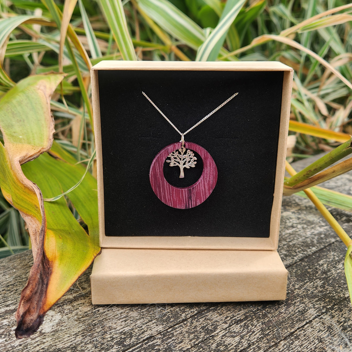 Purpleheart Tree of Life Sterling Silver Necklace