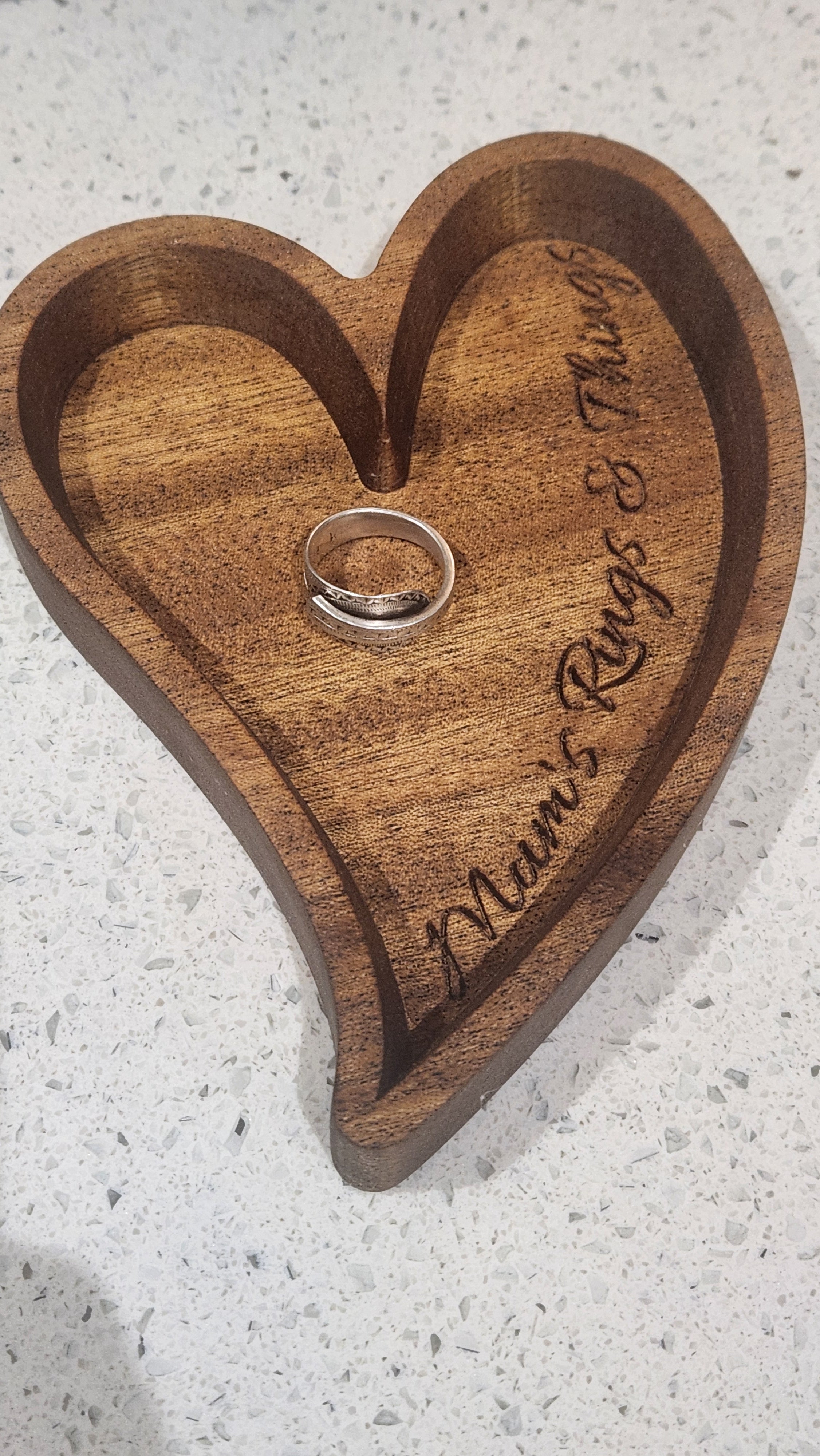 Walnut Engraved Heart Ring Dish