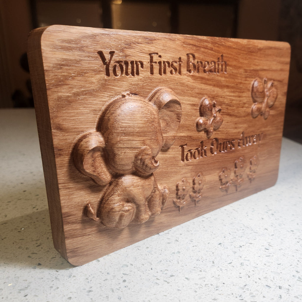 Oak Elephant 3D Carved Wall Sign