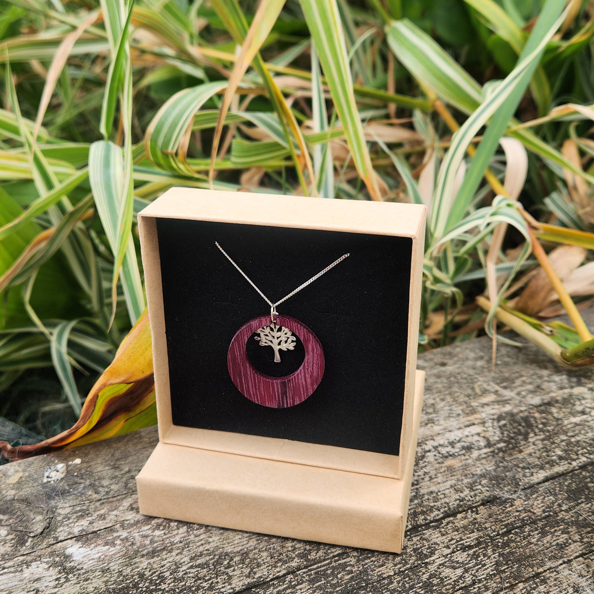 Purpleheart Tree of Life Sterling Silver Necklace