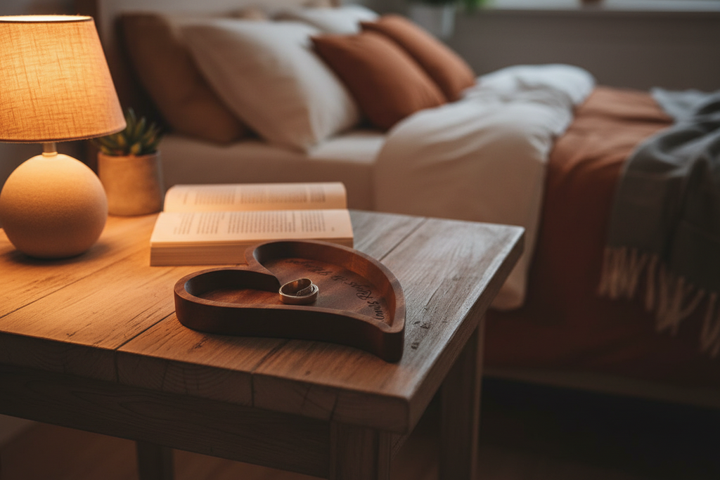 Customised Walnut Engraved Heart Ring Dish