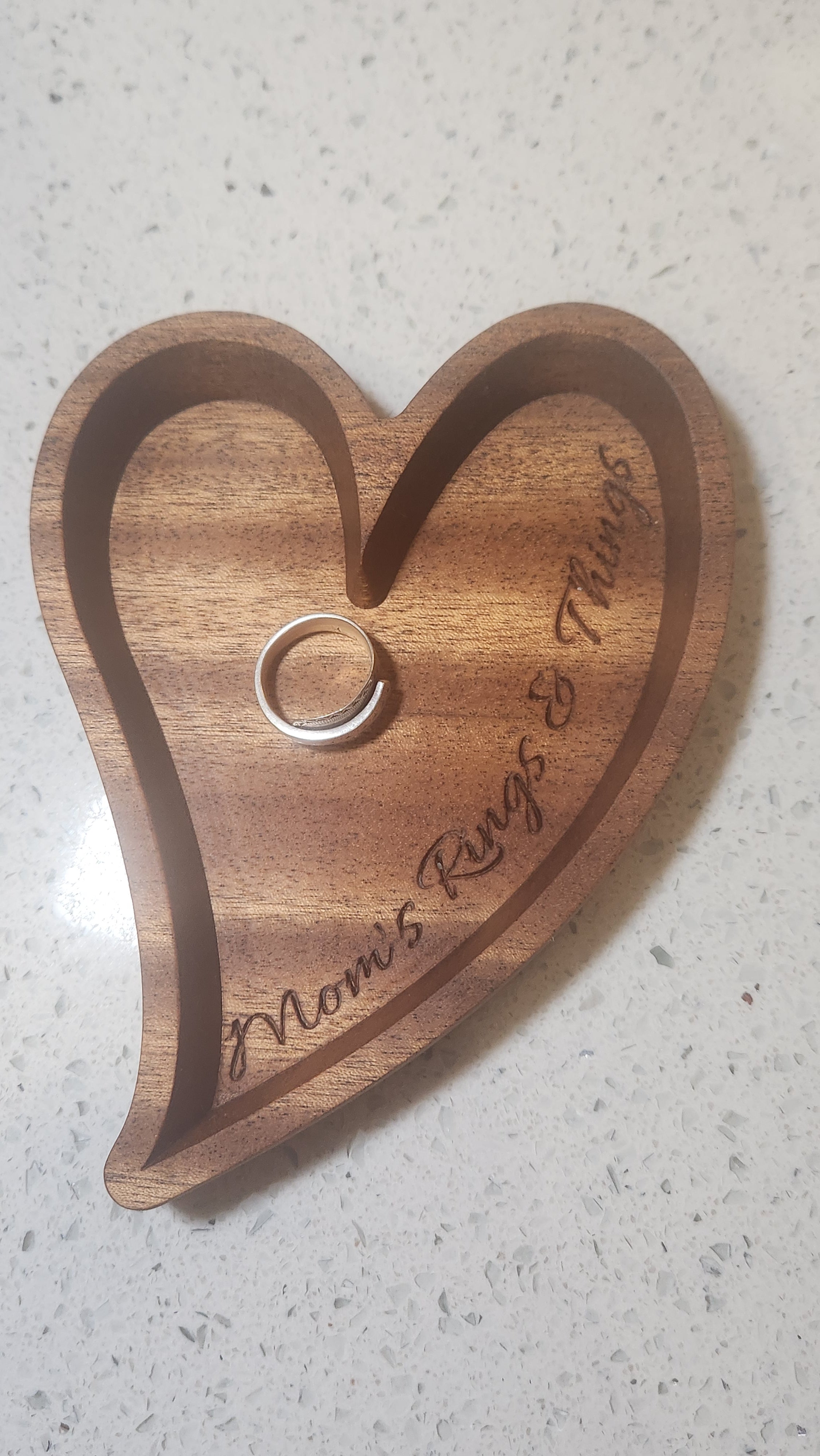 Customised Walnut Engraved Heart Ring Dish