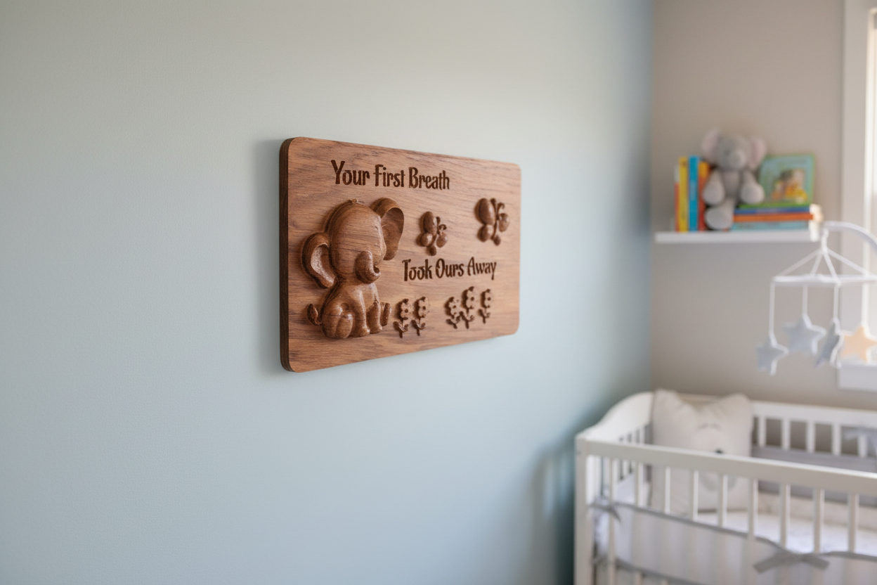 Oak Elephant 3D Carved Wall Sign