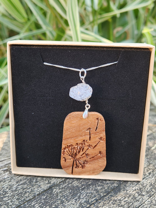 Chestnut & Crackled Quartz Dandelion Necklace 925 Sterling Silver
