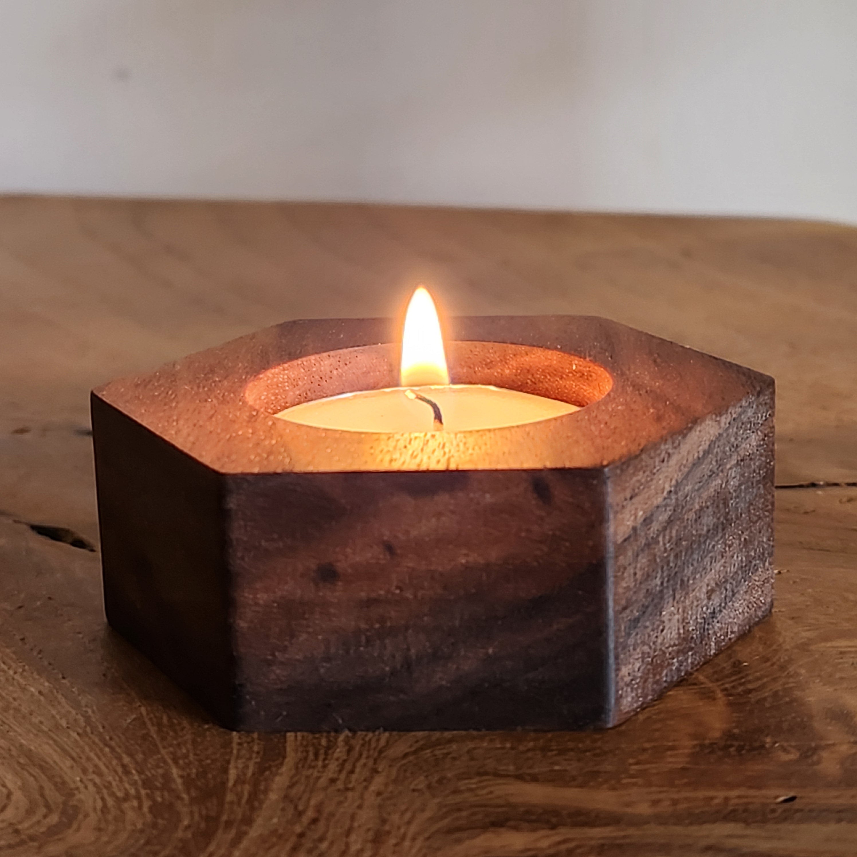 Solid Walnut Hexagon Tealight Holder