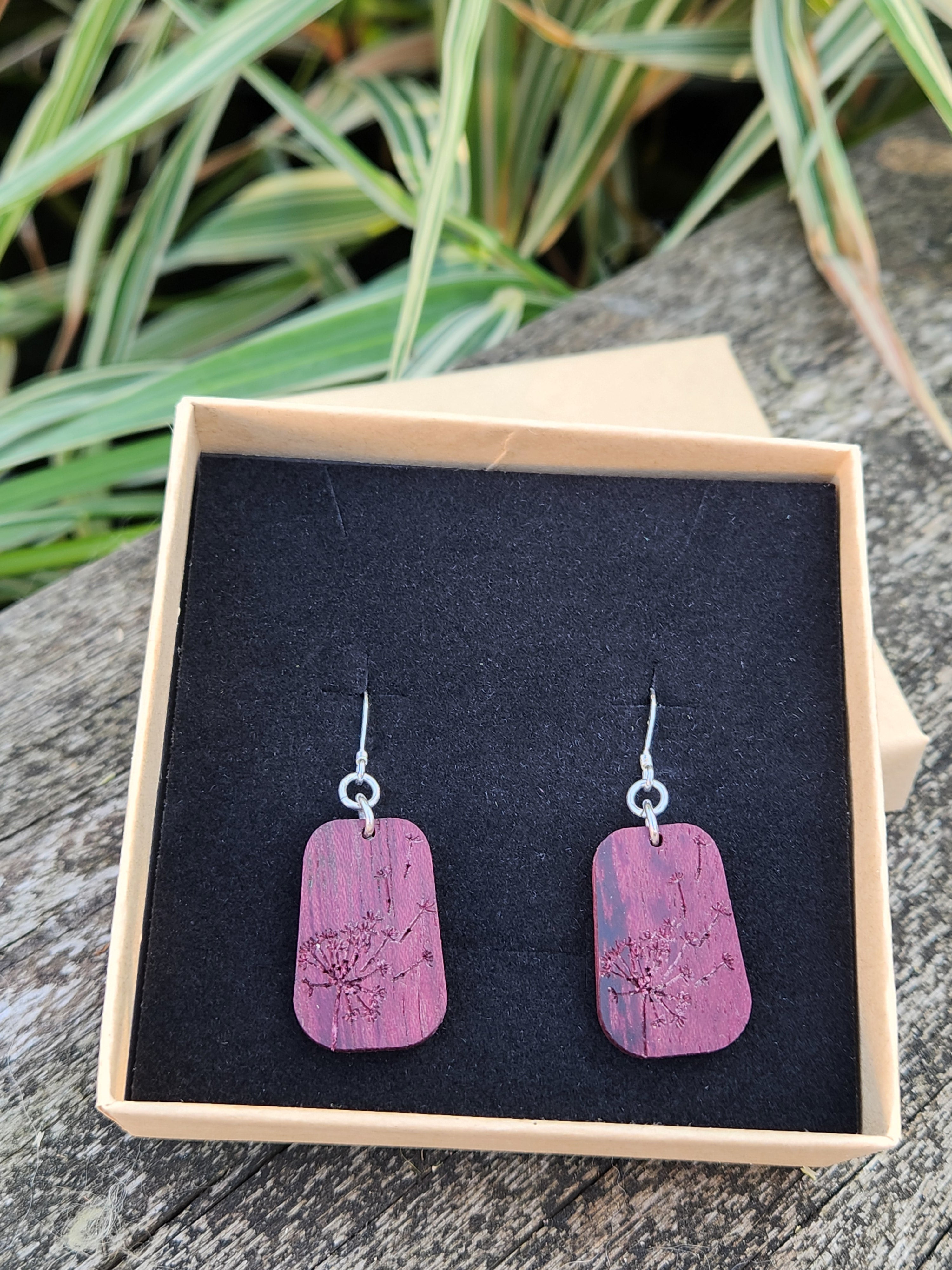 Purpleheart Dandelion Drop Earrings 925 Sterling Silver