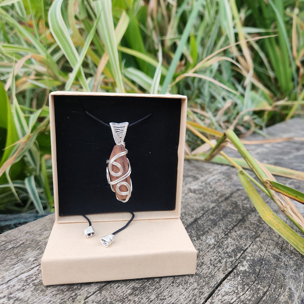 Freeform Walnut Silver Wire-Wrapped Necklace