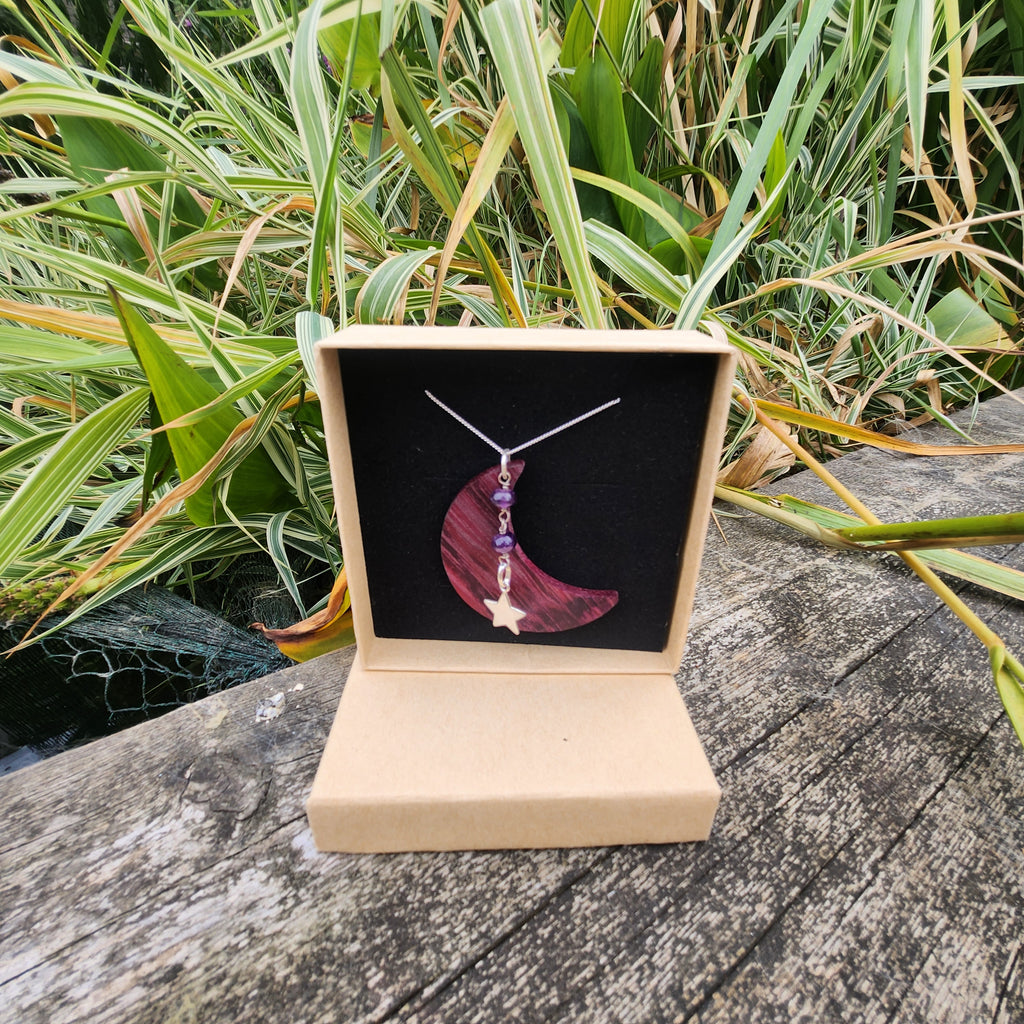 Purpleheart Moon & Amethyst Sterling Silver Necklace