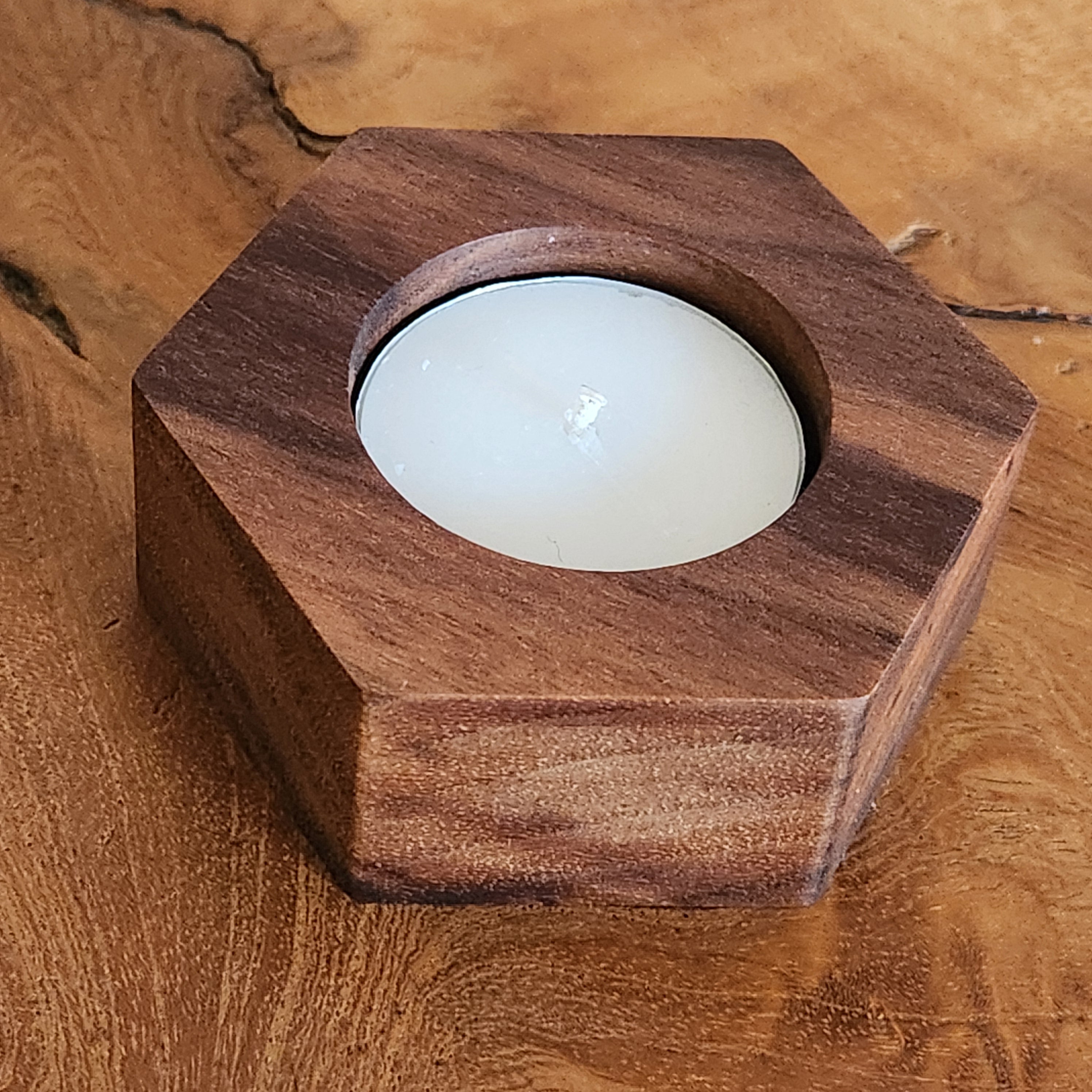Solid Walnut Hexagon Tealight Holder