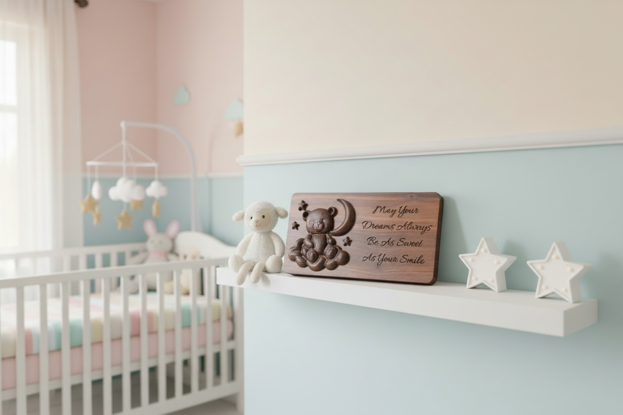 Walnut 3D Carved Nursery Sign