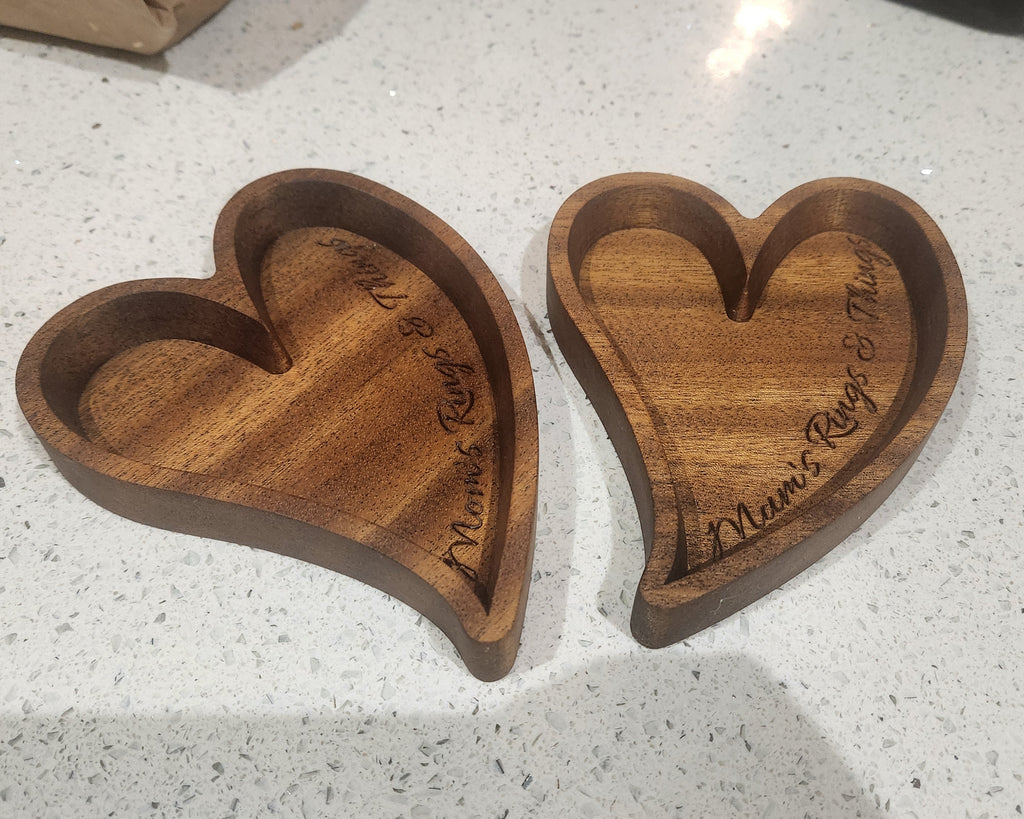 Customised Walnut Engraved Heart Ring Dish
