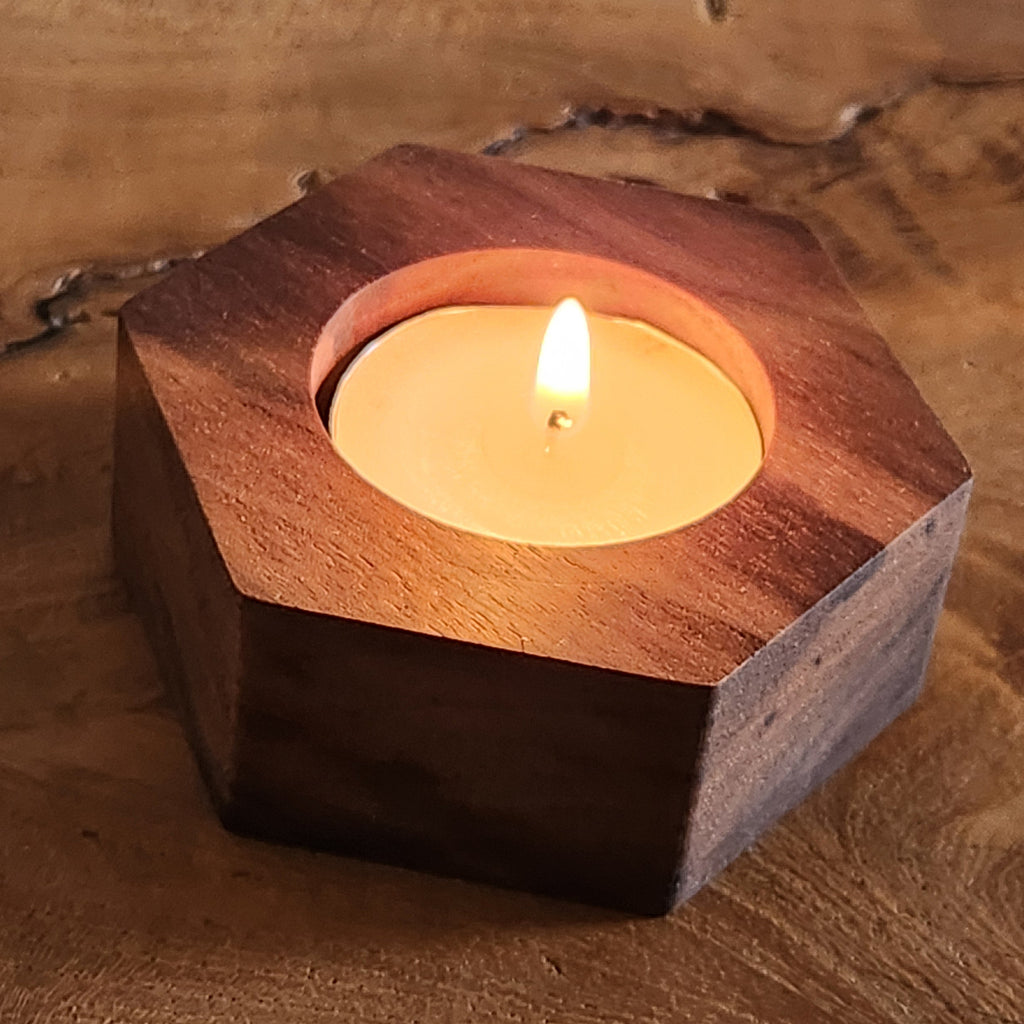 Solid Walnut Hexagon Tealight Holder