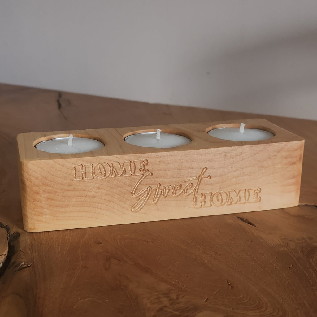 Engraved Maple Triple Tealight Holder