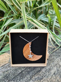 Chestnut & Moonstone Crescent Moon Necklace 925Sterling Silver
