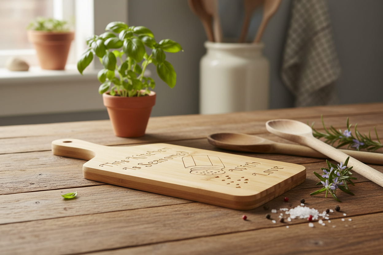 Seasoned With Love Chopping Board in Kitchen Setting